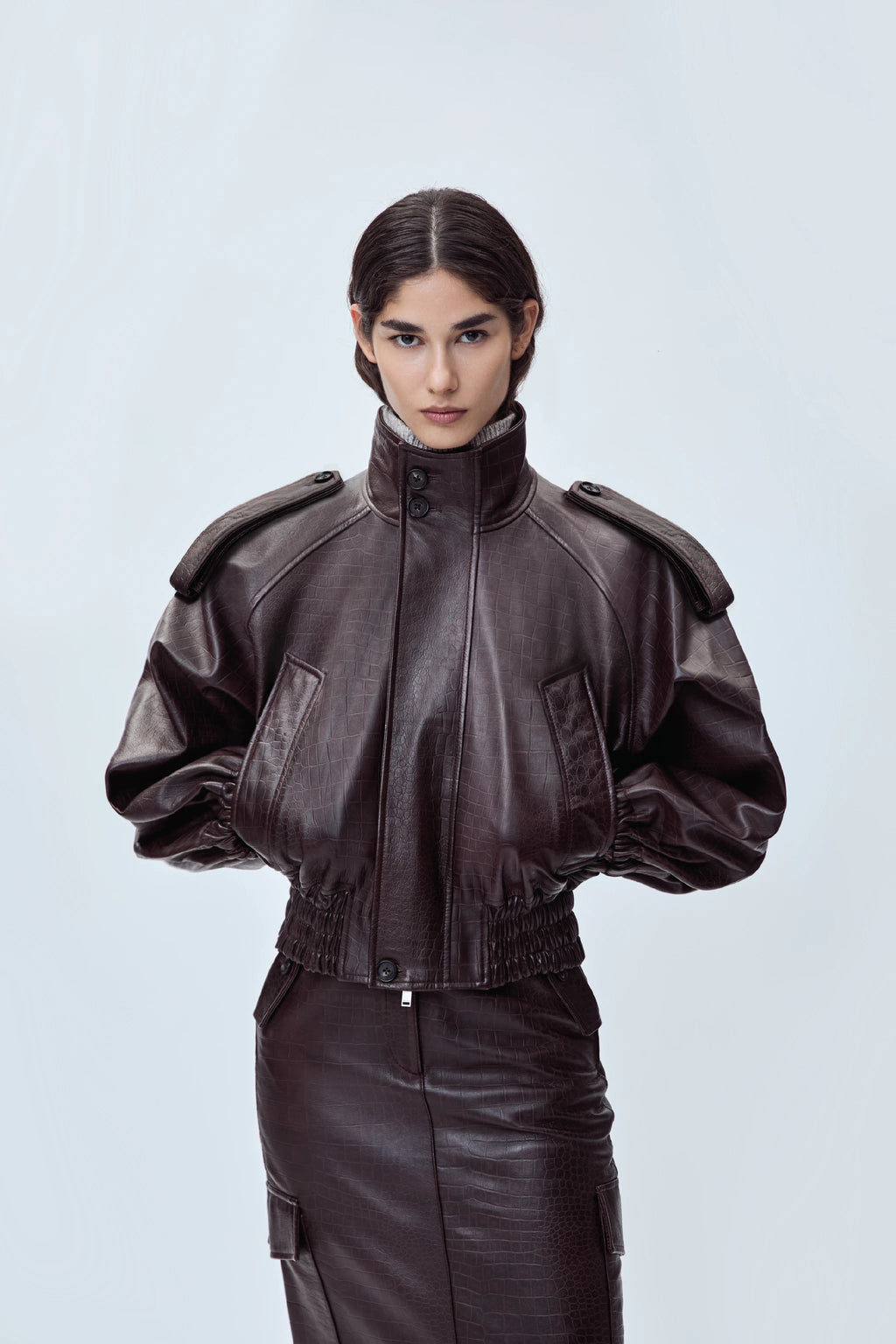 BOMBER JACKET IN EMBOSSED NAPPA LEATHER