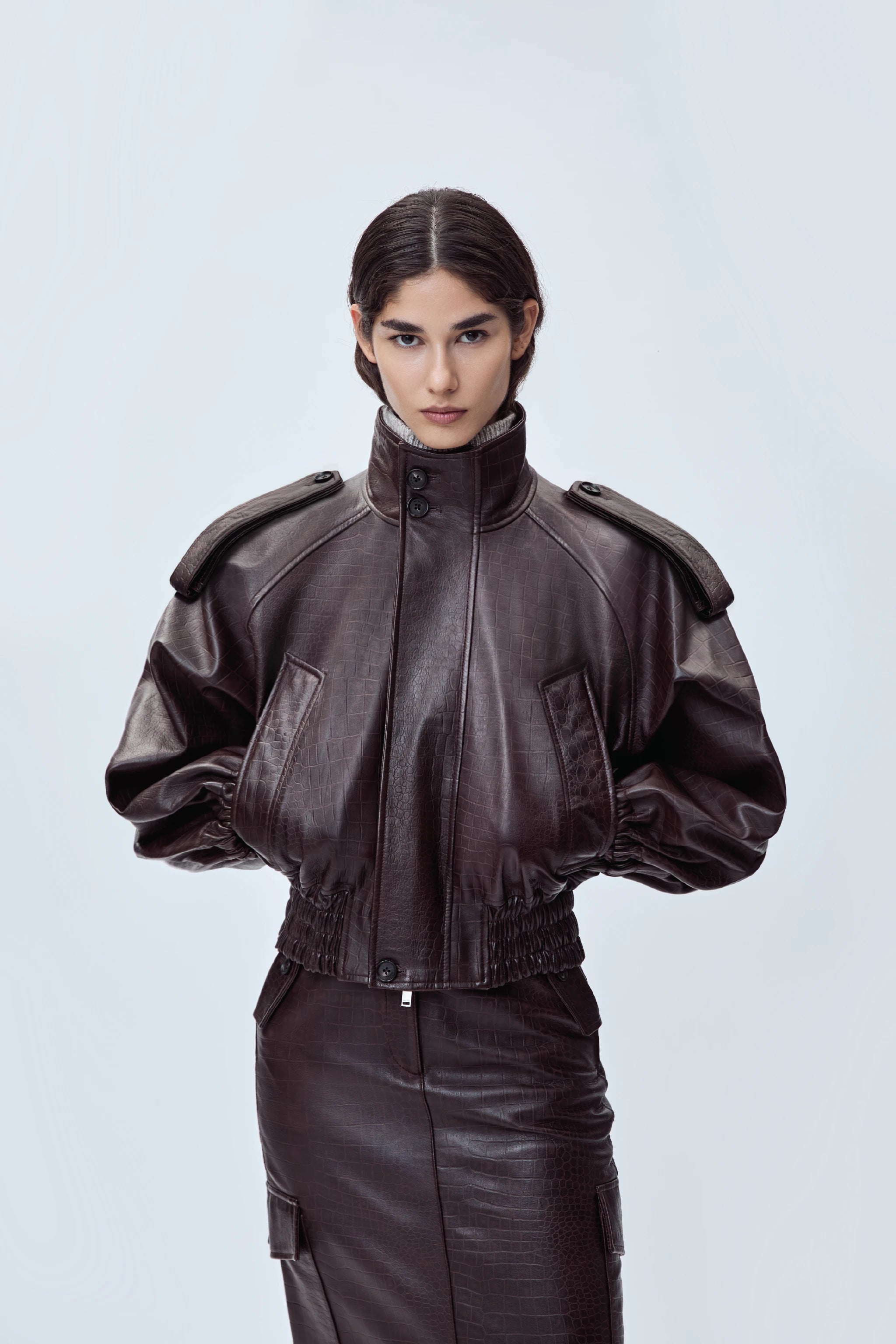 BOMBER JACKET IN EMBOSSED NAPPA LEATHER