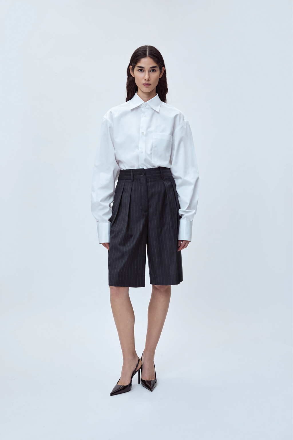 CROPPED TAILORED SHIRT IN COTTON TWILL