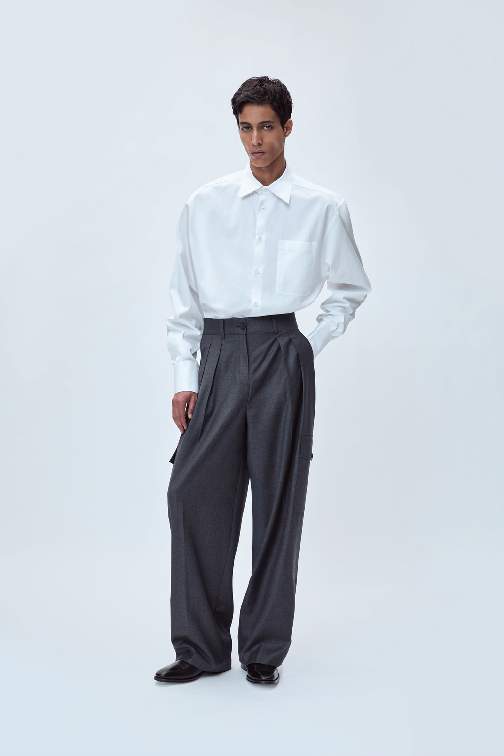 CROPPED TAILORED SHIRT IN COTTON TWILL