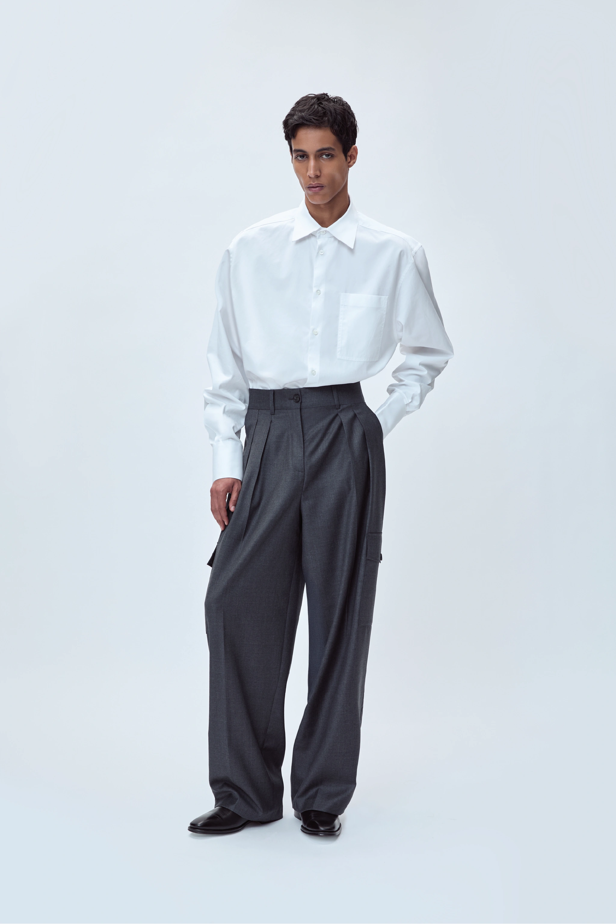 CROPPED TAILORED SHIRT IN COTTON TWILL