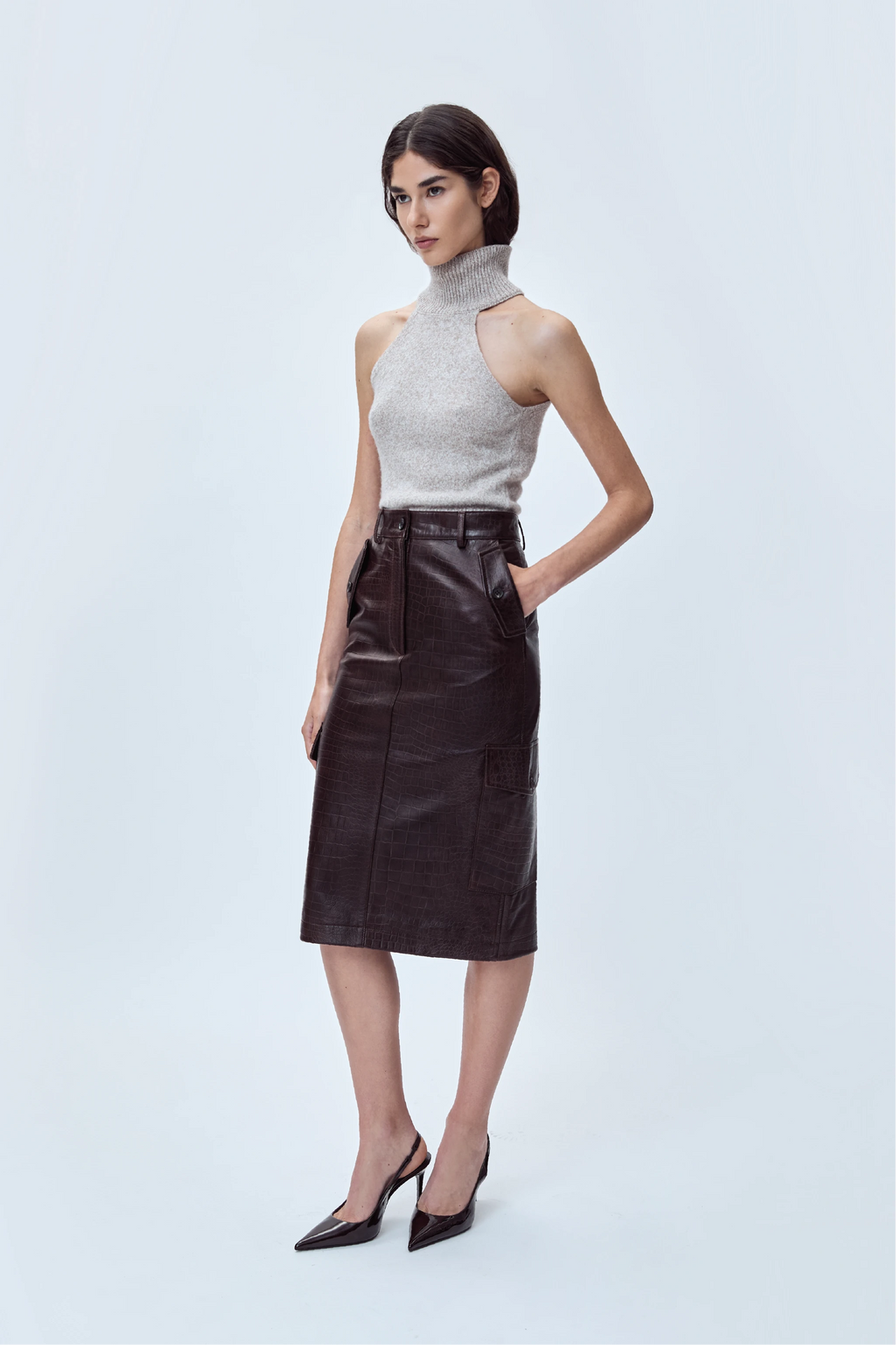 PENCIL SKIRT IN EMBOSSED NAPPA LEATHER