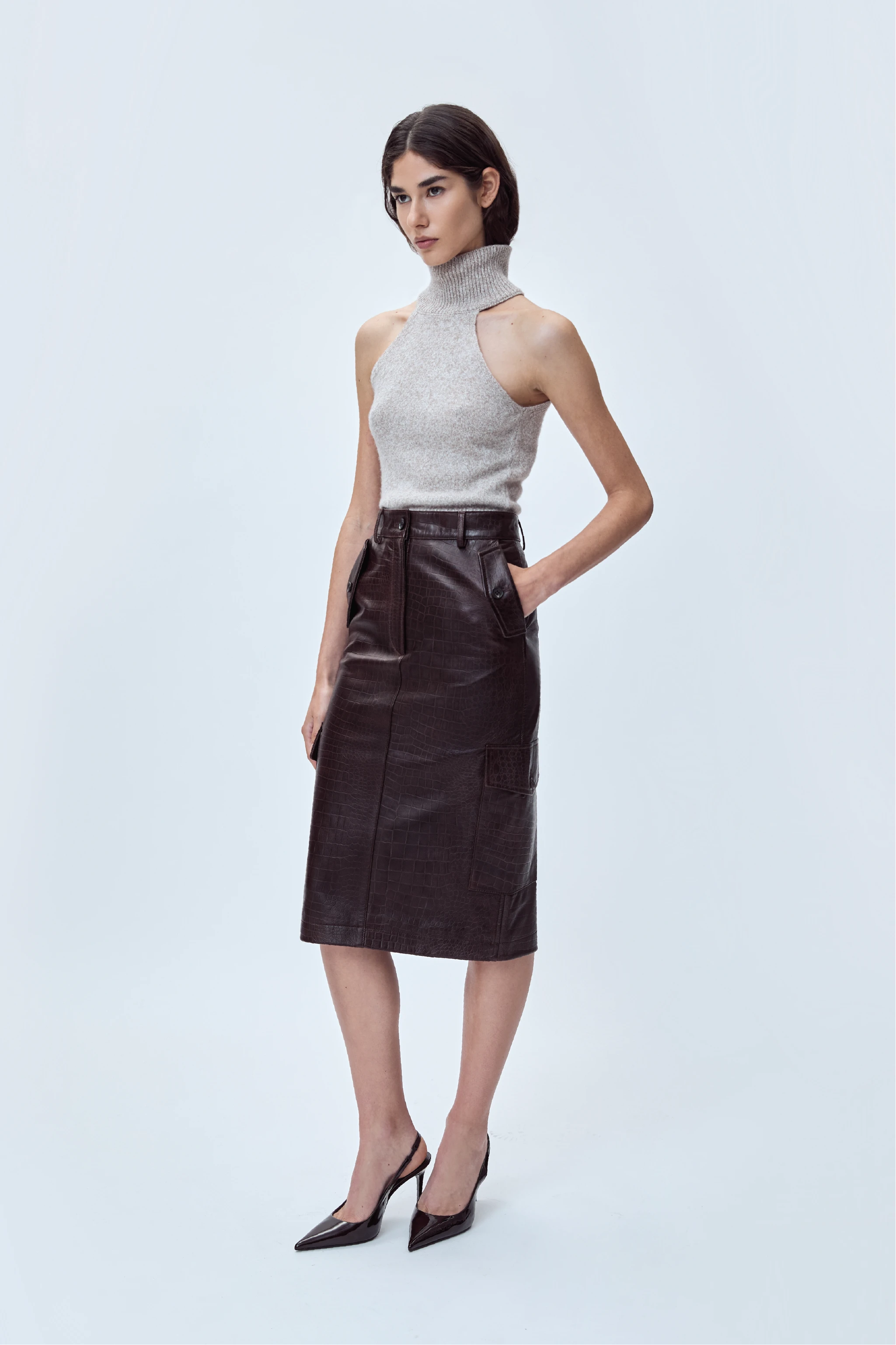 PENCIL SKIRT IN EMBOSSED NAPPA LEATHER
